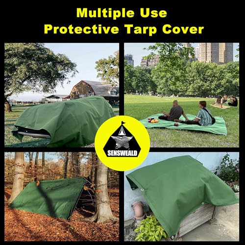 2 Pack Small Heavy Duty Canvas Tarp 4x5 Feet 16oz Water-Resistant Canvas Tarp with Grommets，Tear Resistant, Durable, Multipurpose Protective Green Cover for Camping, Tent, Car by SENSWEALD - Image 6