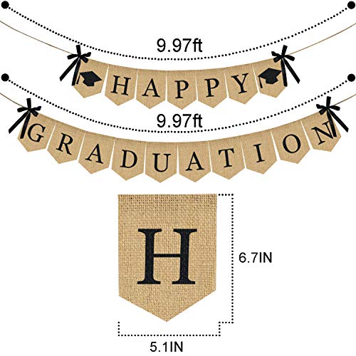Image of Burlap Happy Graduation Banner | Rustic Vintage Graduation Decorations | Perfect for Grad Party Supplies 2026 | Grad Party Decor for Home, College, Senior, High School Prom Decorations