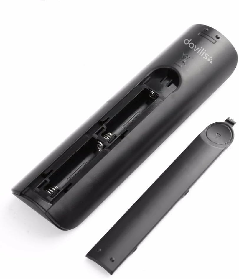 Image of the remote control with the battery cover removed, showing the battery slots