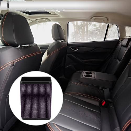 Image of 1 Pcs Universal Car Trash Can Hanging 4.3 inch Length 2.8 inch Width 5.5 inch Height Trash Bin with Hook and Back Clip Purple Plastic Rhinestone