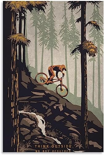 Pinturas decorativas en lienzo con diseño de póster de viaje vintage de montaña y bicicleta