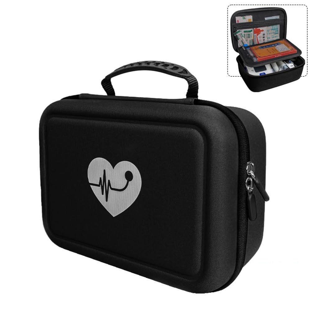 EasyByMall Bolsa de almacenamiento multifuncional para monitor de presión arterial y medidor de glucosa, funda rígida de EVA con separadores ajustables, organizador repelente al agua y a prueba de