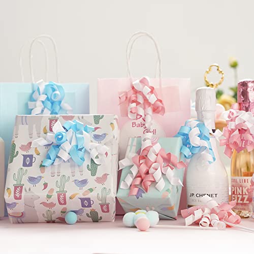 Aimudi White And Blue Curly Bows 4" Baby Shower Curly Gift Bows Self Adhesive Curly Bows Grosgrain Ribbon Twist Tie Bows For Gift Wrapping It Is A Boy Gender Reveal Party Decorations - 6 Counts #TOP3