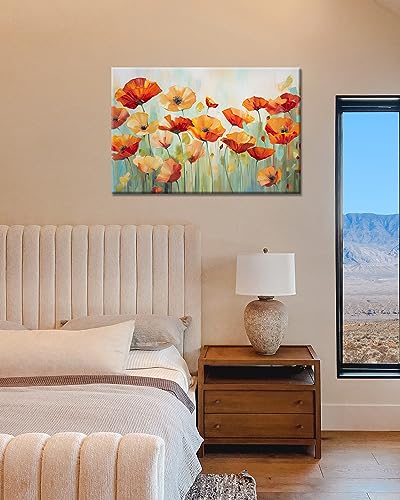 Glokaka Vibrant Poppies Wall Art Floral Red And Orange Watercolor Poppy Flower Painting Print Canvas Artwork For Living Room Bathroom Dinning Room Decor thumb #4