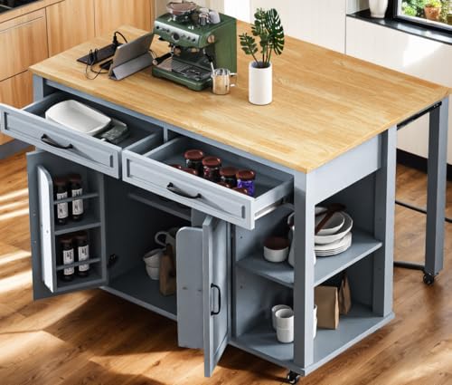 Kitchen Island on Wheels with Extendable Dining Table,Rolling Kitchen Island