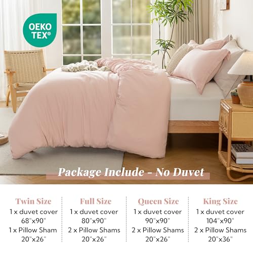 Image of MILDLY Duvet Cover King Ultra Soft Comforter Cover Set 3pcs, Pink | Washed Microfiber Cotton-Like, Breathable Comfort, Hidden Zipper, 8 Corner Ties, OEKO-TEX Certified, Fade Resistant