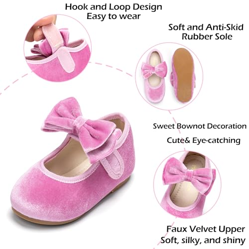 Image of PHIRAMIN Toddler Flower Girl Glitter Dress Shoes Little Girl Ballet Flats Bow Wedding Party