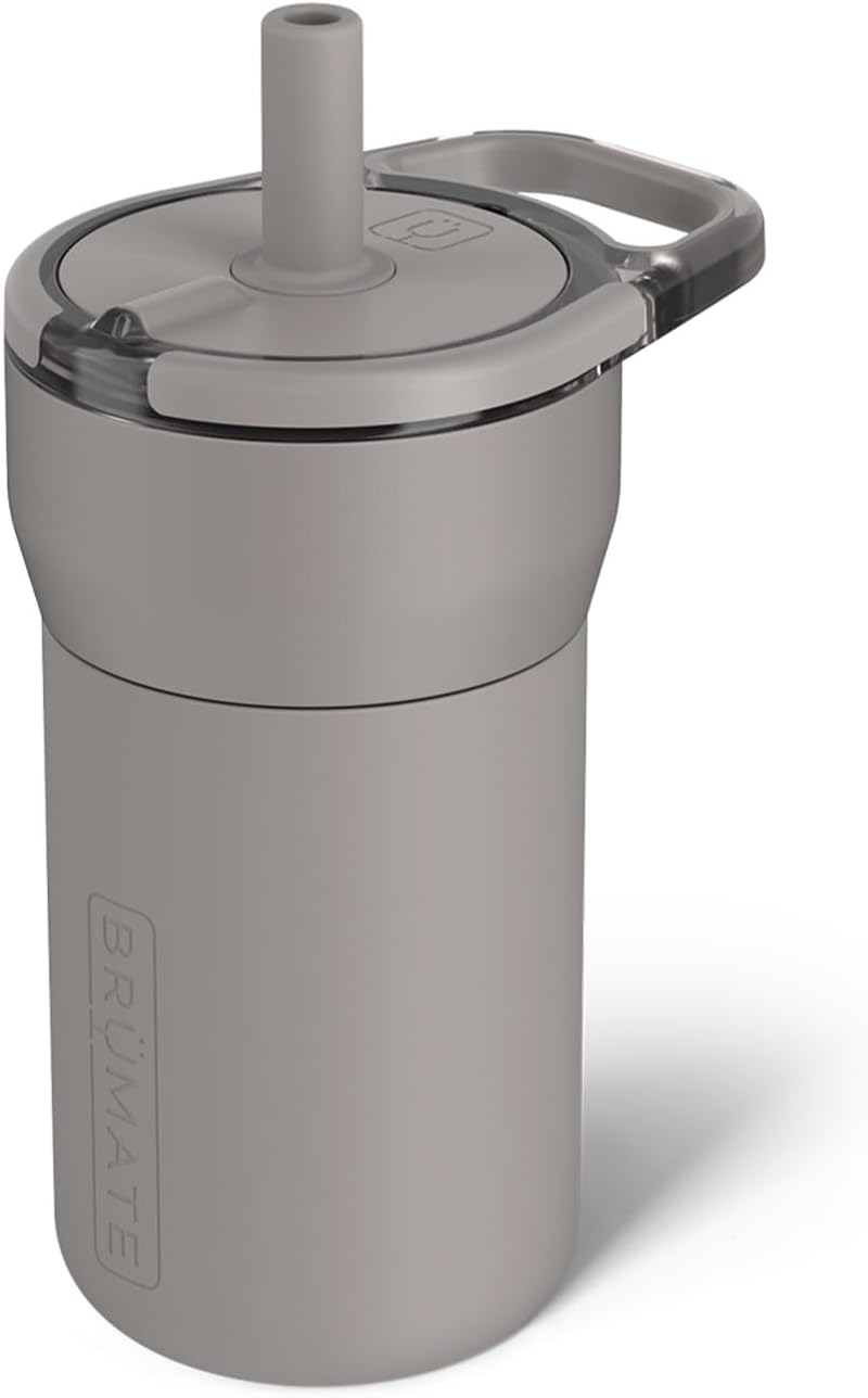 BrüMate Leap 12oz 100% Leakproof Kids Tumbler with Handle and Silicone Soft Straw | Drop Resistant Silicone Sleeve | For Kids 4+ | Insulated Stainless Steel | Cup Holder Friendly | 12oz (Mocha)