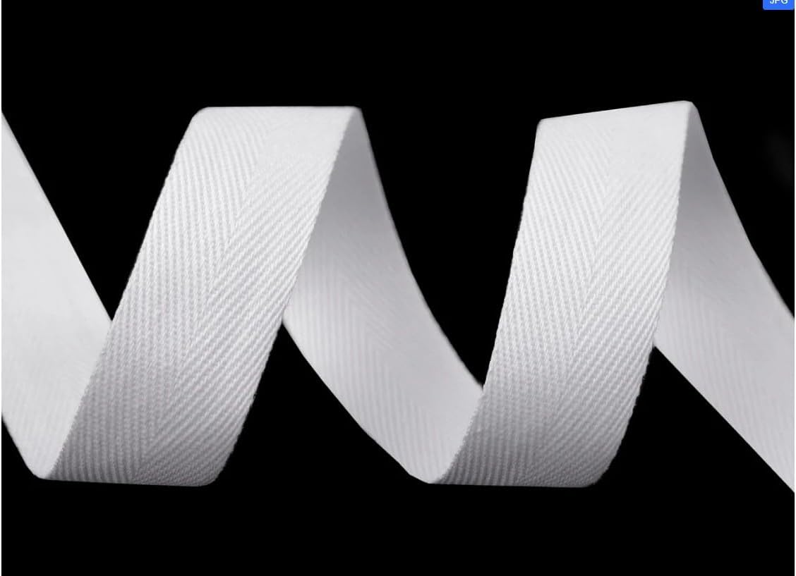 cyclingcolors Twill Tape Bias Binding Cotton Webbing Herringbone Ribbon Width 20 mm x Length 45 m, White