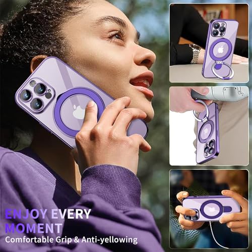 Image of Magnetic for iPhone 13 Pro Max Case with Invisible Stand[Compatible with MagSafe][Full Camera Lens Protector][Military Drop Protection] Shockproof Not Yellowing Clear Slim Soft for Women Men