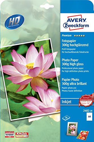 Avery Zweckform 2482-20 Premium Inkjet Photo Paper High-Gloss A4 300 G 20 Sheets #TOP6