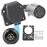 MECMO 7 Pole Round to 7 Way RV Blade Trailer Adapter Connector, Die-Cast Zinc 7 Way Round Pin Female