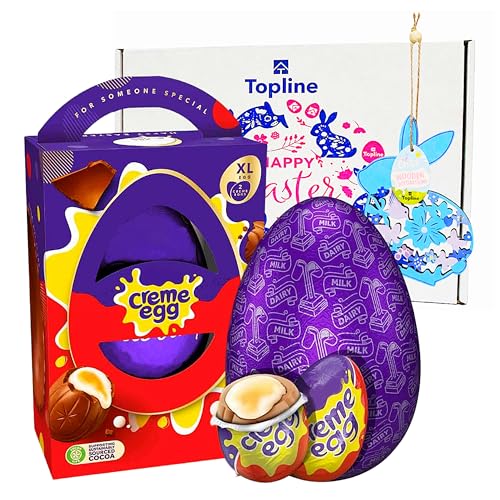 Easter Eggs Chocolate Hamper for Easter Gifts - Large 255g Dairy Milk Creme Egg Chocolate Egg with Mini Eggs & Topline Hanging Decoration. Chocolates Gift Box for Kids Easter Egg Hunt Easter Basket