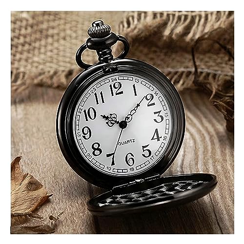 Image of Vintage Gandhi Style Pocket Watch with Engraved Designs & Messages Royal Black Analog for Men Women & Kids Includes Key Ring for car or Bike Keys Ideal Gift