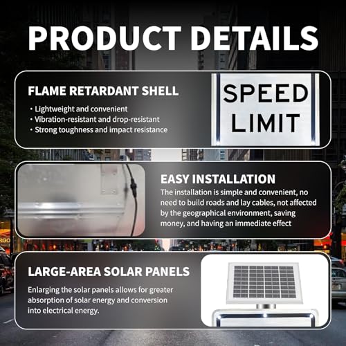 Señal solar LED intermitente de límite de velocidad, 5-95 MPH seleccionable, aluminio reflectante de 18 x 24 pulgadas, IP65 resistente a la intemperie, señal de tráfico de fácil montaje, vida útil LED