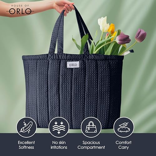 Image of Premium Cotton Waffle Quilted Tote Bag, Large Spacious Handbag for College, Office, Work, Travel, Shopping & Daily Use