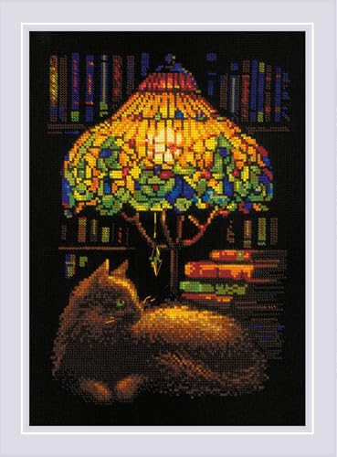 Image of RIOLIS - Book Evening 2281, Cat Cross Stitch Kits 8 inchx11, Cross Stitch Kits for Beginners & Advanced, Crossstitching Kit Adult, Animals Embroidery Counted Stitching Kit