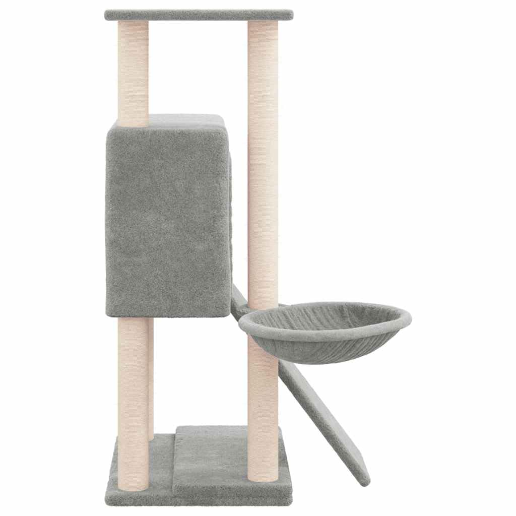 Kratzbaum 96 cm hoch mit Sisal-Kratzsäulen, Hängematte und Höhle, Stabiler Kletterbaum für Katzen, Alles-in-einem Katzenmöbel mit Leiter und Plattform, Hellgrau