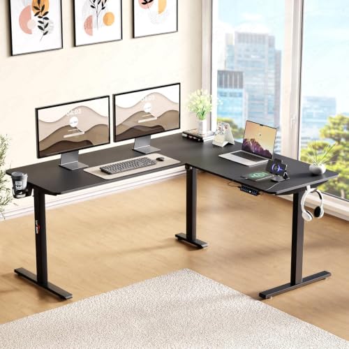 Image of Lukzer L-Shape Electric Height Adjustable Desk with USB & Type-C Digital Display Advance Memory Preset Sit Stand Home Office Table (EST-001 /UC-Black & Black /160 x 140 cm) DIY with 3 Years Warranty