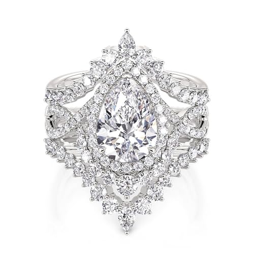 Jeulia 2PCS Interchangeable Engagement Ring Set for Women; 925 Sterling Silver Marquise/Pear Cut Wedding Ring Set Romantic Anniversary Christmas Bridal Set with Jewelry Gift Box