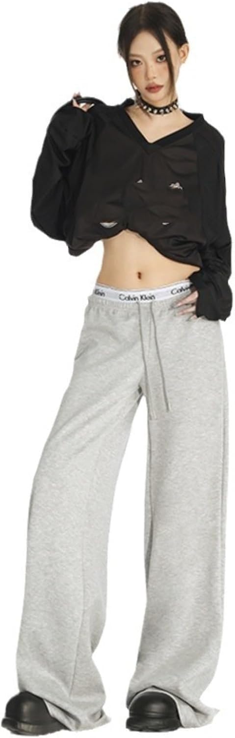 American Casual Sweatpants Women's Autumn and Winter Loose Sports Pants-Grey-X-Small
