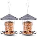 Bird Feeders for Outdoors, eWonLife Bird Feeder Outside Hanging, Squirrel Proof, Easy Clean and Fill, Adjustable Feeder with Sturdy Wire and Roof, Plastic, for Garden, Backyard, Terrace(25 OZ/Pack)