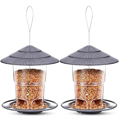 Bird Feeders for Outdoors, eWonLife Bird Feeder Outside Hanging, Squirrel Proof, Easy Clean and Fill, Adjustable Feeder with Sturdy Wire and Roof, Plastic, for Garden, Backyard, Terrace(25 OZ/Pack)