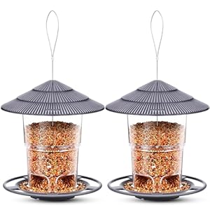 Bird Feeders for Outdoors, eWonLife Bird Feeder Outside Hanging, Squirrel Proof, Easy Clean and Fill, Adjustable Feeder with Sturdy Wire and Roof, Plastic, for Garden, Backyard, Terrace(25 OZ/Pack)