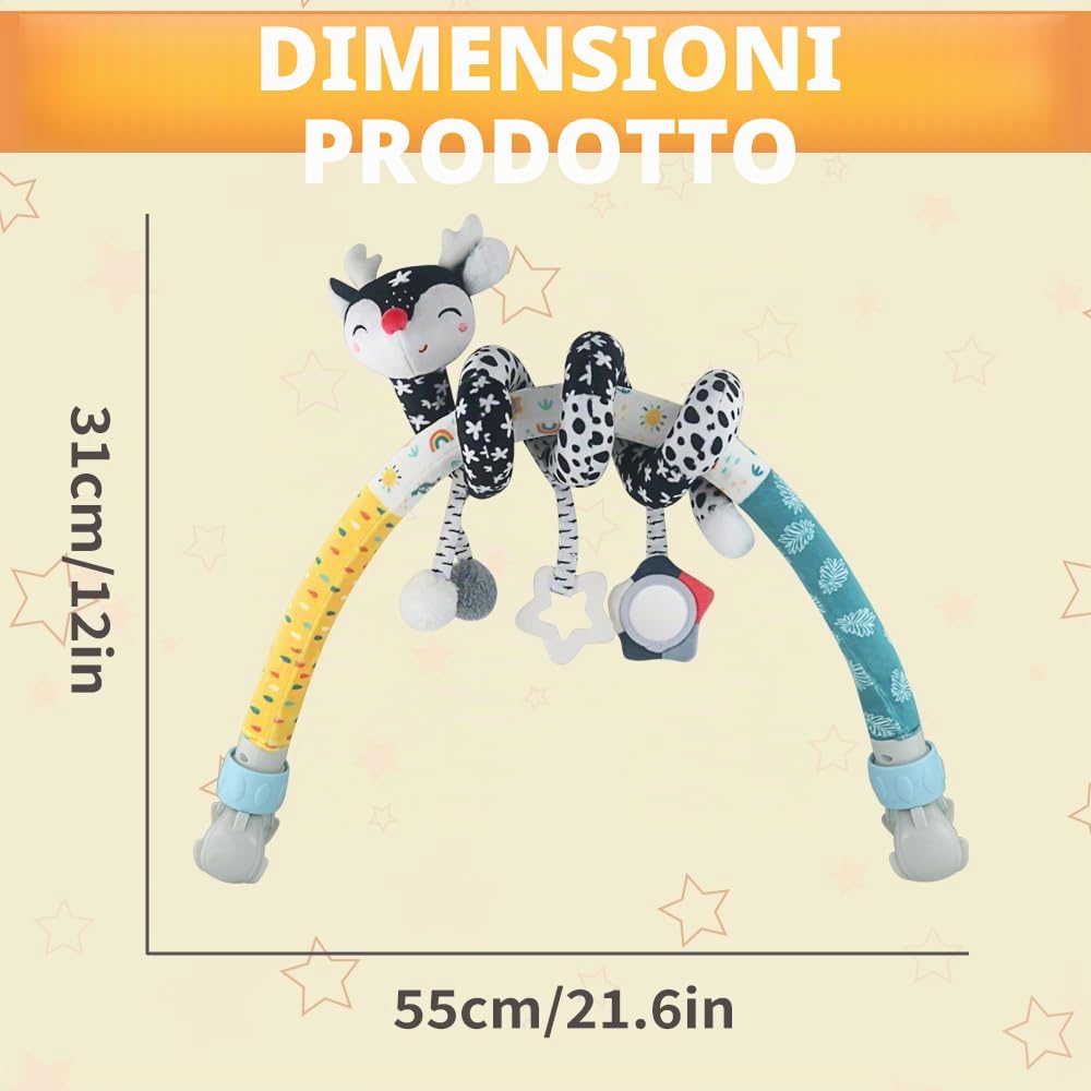 caterbee Giocattolo Spirale per Culla e Passeggino, Arco attività per Neonati con Pupazzo Volpe, Bianco e Nero (CT01)