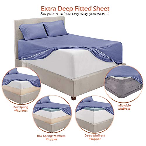 Image of Hearth & Harbor Extra Deep Pocket Queen Sheets Sets - Fits Mattress 18-24 Inches Deep - Extra Deep Pocket Sheets - 6 Piece Queen Size - Steel Blue