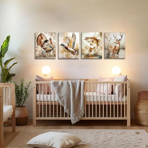 Image of Framed Vintage Farmhouse Kids Nursery Hunting Art Prints, 8x10x4 Inch