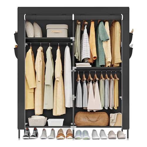 SONGMICS Armoire Chambre en Tissu, Porte-vêtements, Penderie, Étagères, Pochettes, Grande Capacité, 3 Compartiments de Suspension, 45 x 127 x 180 cm cm,...