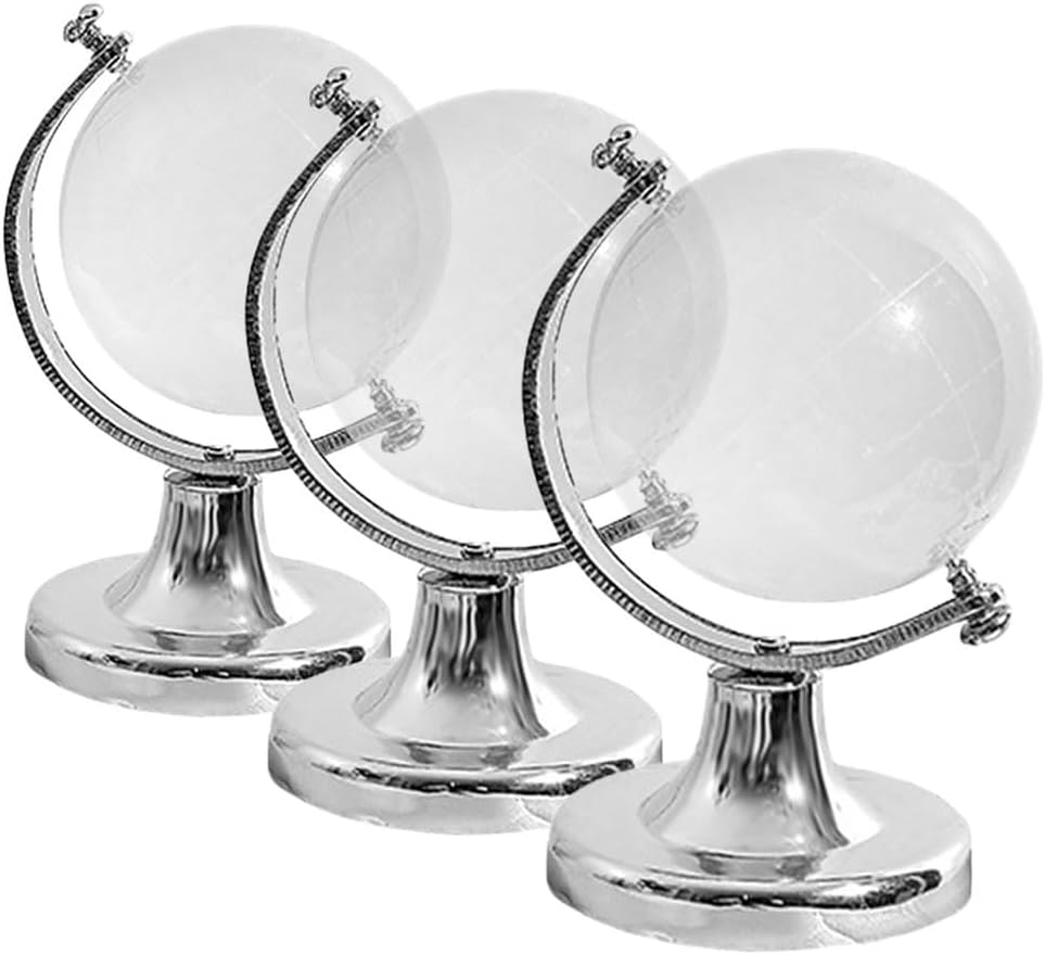 Cabilock Mini Crystal Globe Ornament 2.36 Inch Desktop Globe Model Transparent Decorative Table Top Accent for Office Study Car Handmade Craft Decor 3 Pcs