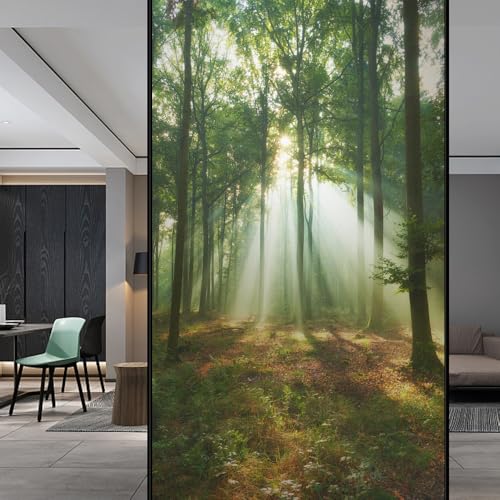 Dekorativer Sichtschutz, Fensterfolie, Motiv: Waldmuster, statisch haftend, UV-blockierend, Hitzekontrolle, Glas-Fenster-/Türaufkleber (40 x 80 cm)