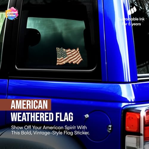 Image of American Flag Stickers (4 Pack) - Waterproof, UV Resistant, Strong Adhesive Distressed American Flag Decal - Used for Car, Truck, Laptop, Water Bottle, Phone Case