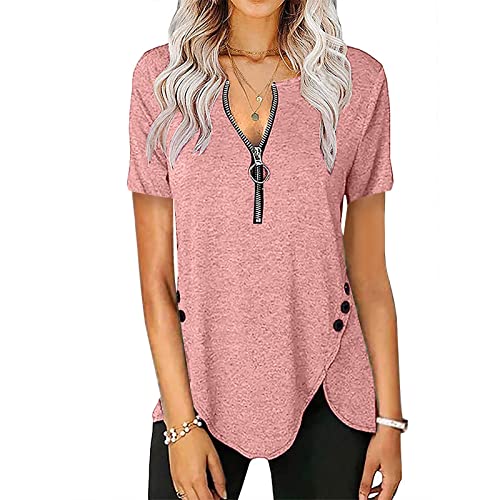 ZEFOTIM Western Shirts for Women,Spring Fashion Button Trim Zipper Tops Shirts Casual Long Sleeve V-Neck Blouse Tees Tunic V Neck Shirts for Women Vintage Tees for Women Womens Tunic Tops