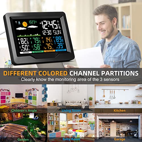 Kalevol Weather Stations Wireless Indoor Outdoor Thermometers, Color Display Digital Atomic Clocks With Indoor Outdoor Temperature, Weather Thermometers With Multiple Sensors And Adjustable Backlight #TOP3