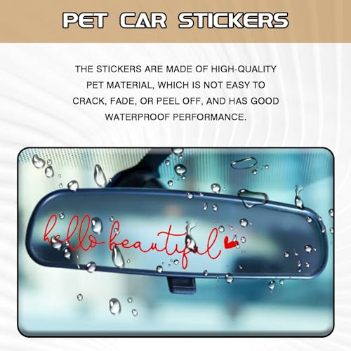 LLII Hello Beautiful Rearview Mirror Decal Car Accessories for Women, Vinyl Rear View Mirror Window Stickers Car Decorations Gifts for Girls Self Affirmations(Red)