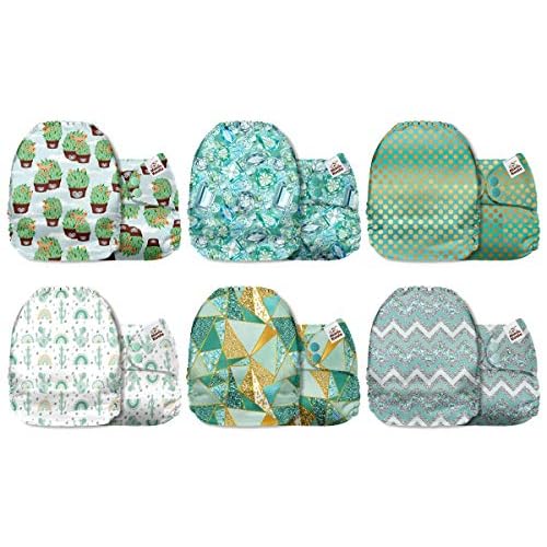Mama Koala 3.0 Cloth Diapers for Babies with AWJ Lining, 6 Pack with 12 5-Layer Bboo(No Microfiber) Cloth Diaper Inserts - Reusable and Washable Pocket Diapers(12-My Warm Heart)