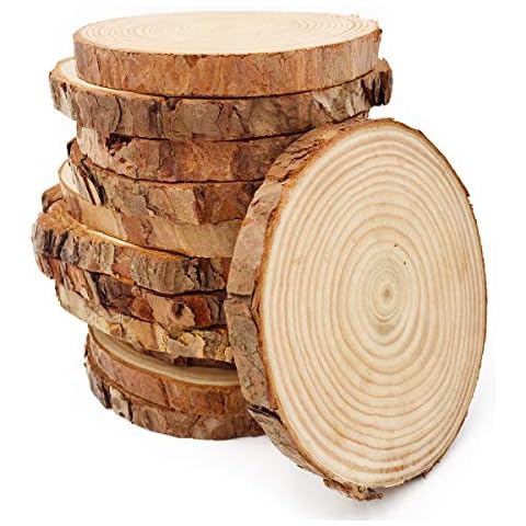 Unfinished Natural Wood Slices 12 Pcs 3.5-4 inch Craft Wood kit Circles Crafts Christmas Ornaments DIY Crafts with Bark for Crafts Rustic Wedding Decoration by William Craft (3.5-4inch) Cover