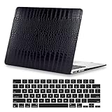 KEROM Compatible with MacBook Air 13 inch Case 2025-2022 M4 M3 M2 A3240 A3113 A2681, Textured Elegant Luxury Crocodile Skin Aligator Skin Snakeskin PU Leather Hard Shell Case & Keyboard Cover, Black