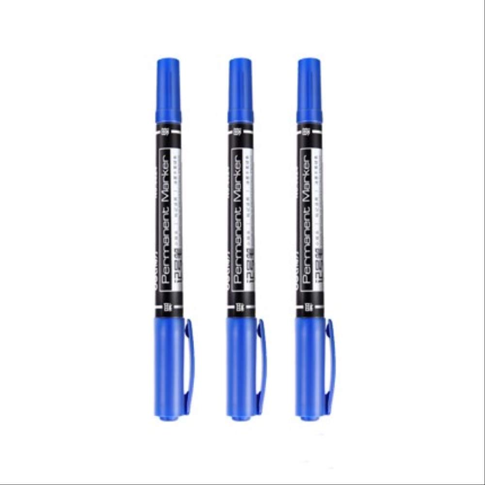 3pcs/pack Twin Tip Permanent Markers, Fine Point, (Black, Blue, Red) Ink, 0.5mm-1mm A 3pcs blue