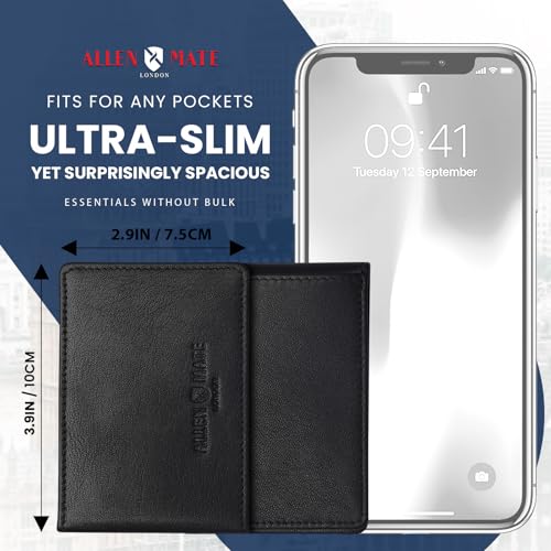 ALLEN & MATE 100% LEATHER Travel Pass Card Holder/Driving License, Metro, Ventra, Smart Card, Minimalist Wallet Credit Card Holder (Black Premium)3
