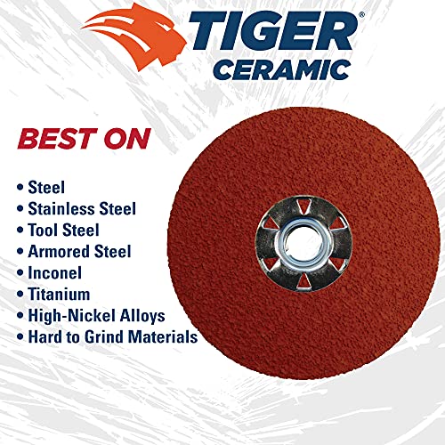 Image of Weiler 69882 Tiger Ceramic Alumina Resin Fiber Sanding & Grinding Disc, 4-1 /2 inch Diameter, 50 Grit, 5 /8 inch - 11 Hub (Pack of 25)