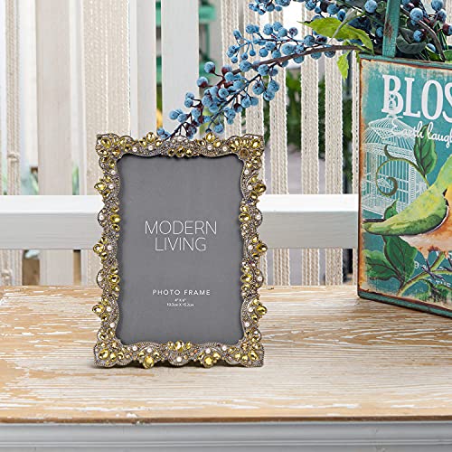 Nikky Home 4X6 Jeweled Vintage Picture Frame With High Definition Glass For Table Top Desktop Display, Retro Decorative Pearl Photo Frame Pewter Finish, Horizontal And Vertical Formats #TOP2
