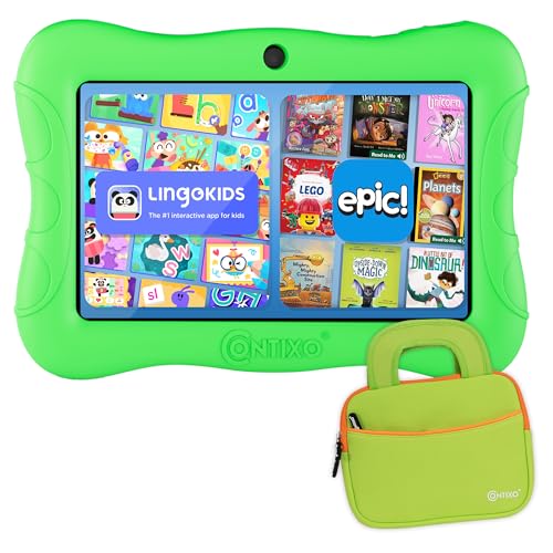 Image of Contixo 7 inch Kids Tablet - V9 Android Tablet and Sleeve Bag Bundle with 14+ Academy Games and Educational Apps, 32GB, Dual Cameras, Parental Control, Perfect for Back to School, Green