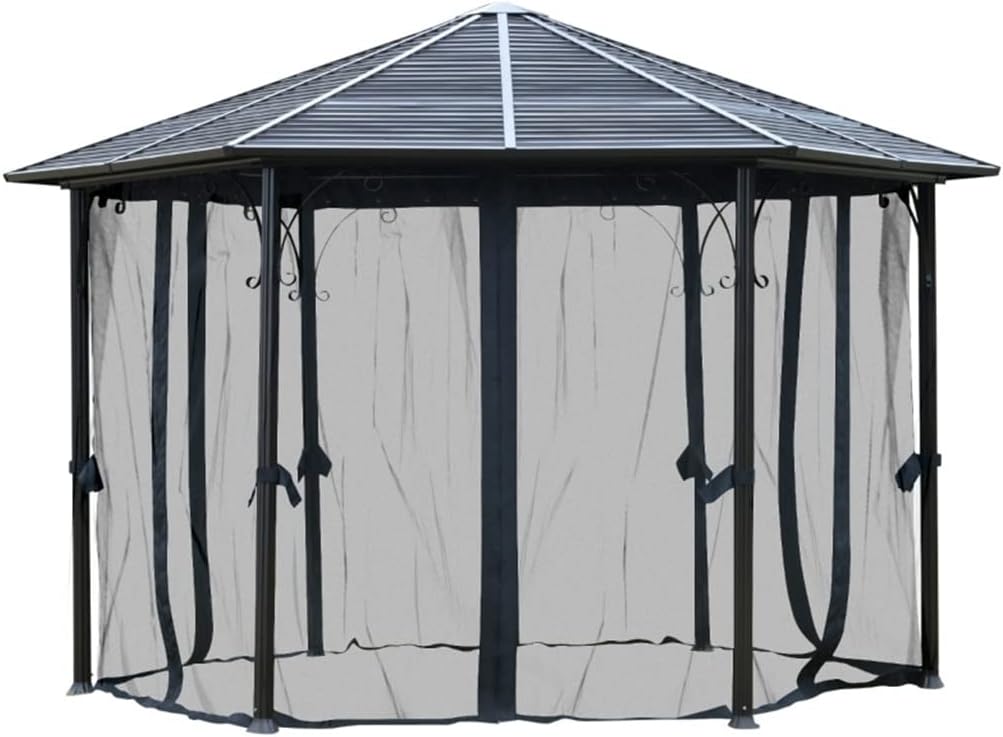 13' X 13' Hardtop Hexagonal Gazebo Canopy with Steel Roof, Heavy-Duty Aluminum Alloy Frame Ventilating Mesh Sidewalls