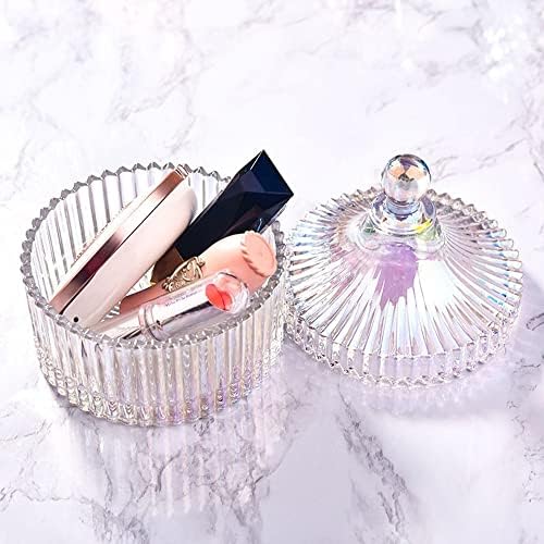 LuoCoCo Crystal Glass Storage Jar with Lid, Tent Shaped Sweet/Candy Dish, Table Deco Jewellery Jar, Food Bowl for Household Bathroom Party Wedding Valentines Gift for Her Girl/Women Colorful