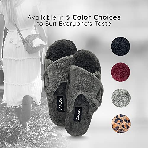 Clarks Women's Adjustable Slide Slippers - Open-Toe Terry Slides - Plush Spa Sandals With Rubber Grip Sole & Adjustable Wrap Strap For Indoor & Outdoor Use Available In 5 Colors (8 M Us, Burgundy) #TOP3
