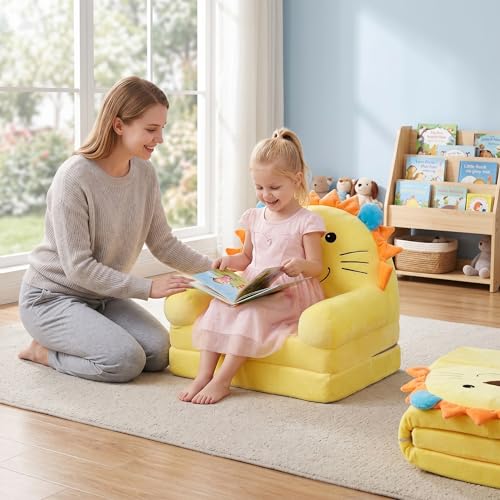 Canapé pour enfants avec doublure de soutien douce et assise pliable jaune